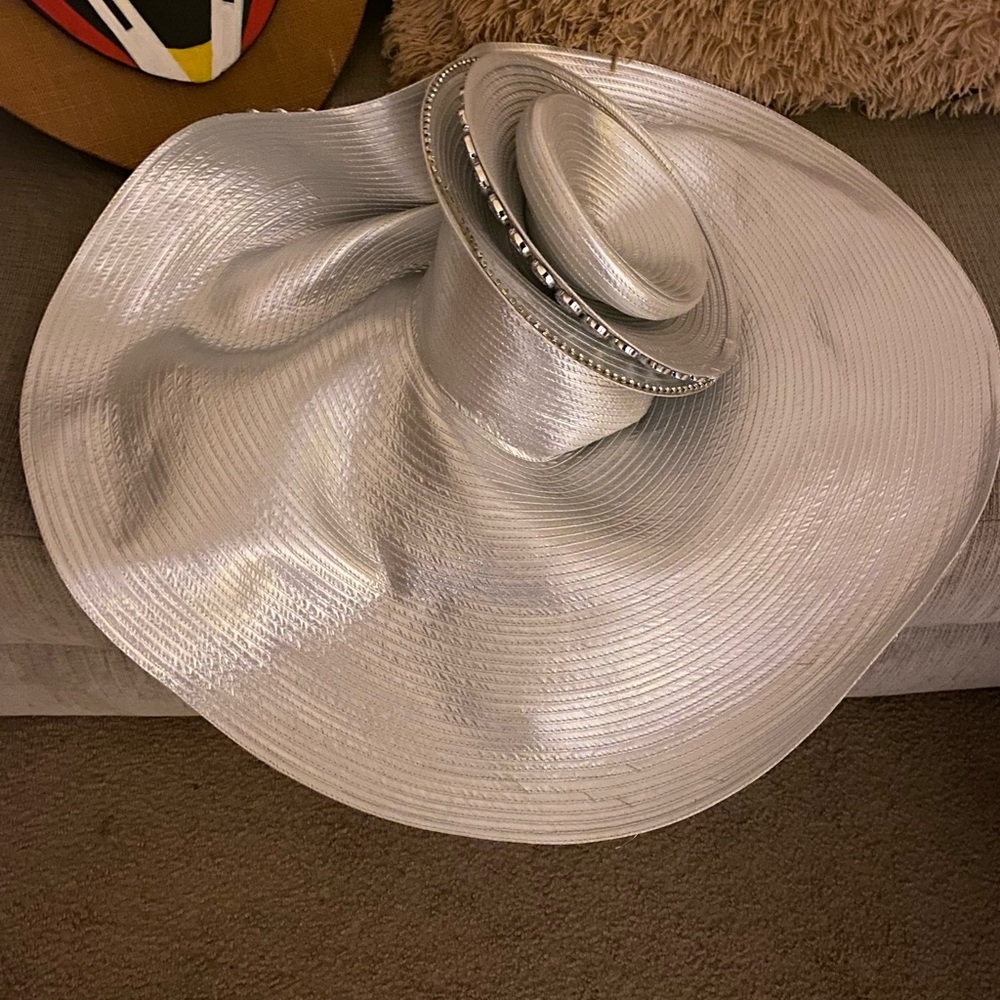 Donna Vinci, Silver, Wide Brim, Rhinestone Hat